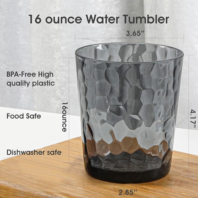 BPA-Free Plastic Tumblers 6 Pack (6x16oz) | Reusable Dishwasher Safe | Stackable Shatterproof Cups | Plastic Drinkware & Drinking Tumblers for Restaurant, Home, Party