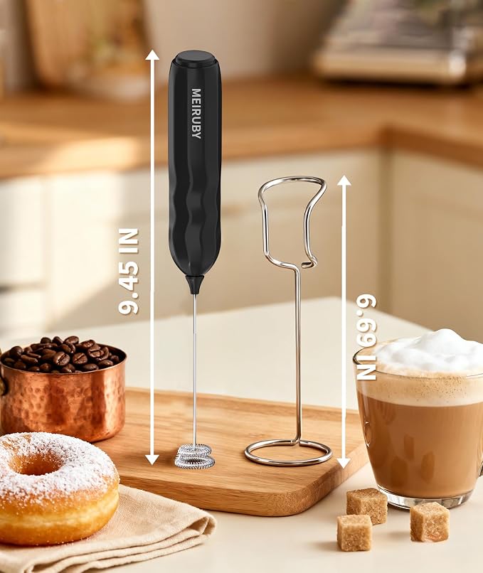 2-Pack Milk Frother Handheld with Stand, Valentines Day Gifts for Him and Her, Powerful Electric Coffee Frother, Coffee Lover Gift for Lattes, Cappuccino, Matcha & Hot Chocolate, Black/Pink