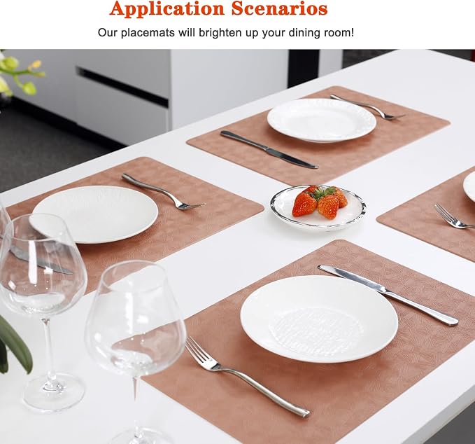 Coral Vinyl Placemats Set of 12 Waterproof Wipeable Table Mats | Heat Resistant Easy Clean Place Mats Faux Leather Table Mats Washable PVC Table Placemats for Dining Table