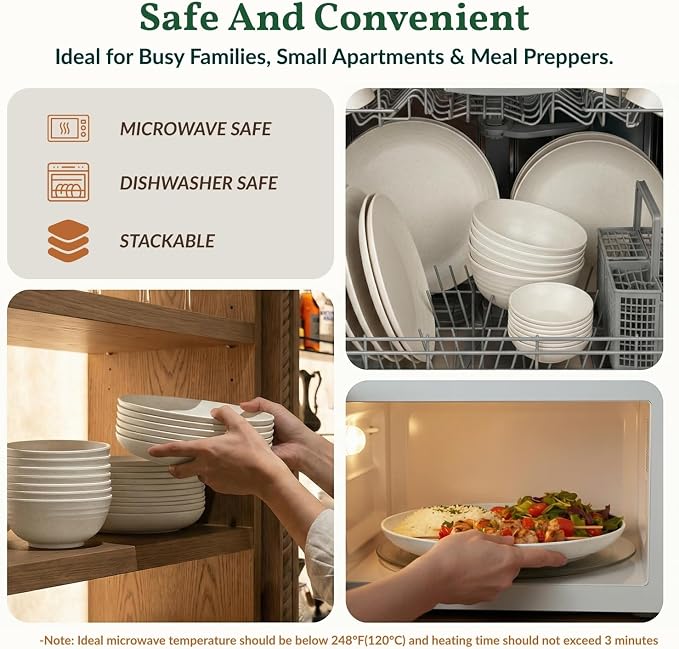 40 PCS Kitchen Dinnerware Sets, Wheat Straw Plates and Bowls Sets, Unbreakable Dishes Set for Camping, Picnic, Microwave and Dishwasher Safe, Plates, Bowls, Cups, Service for 8 (White)