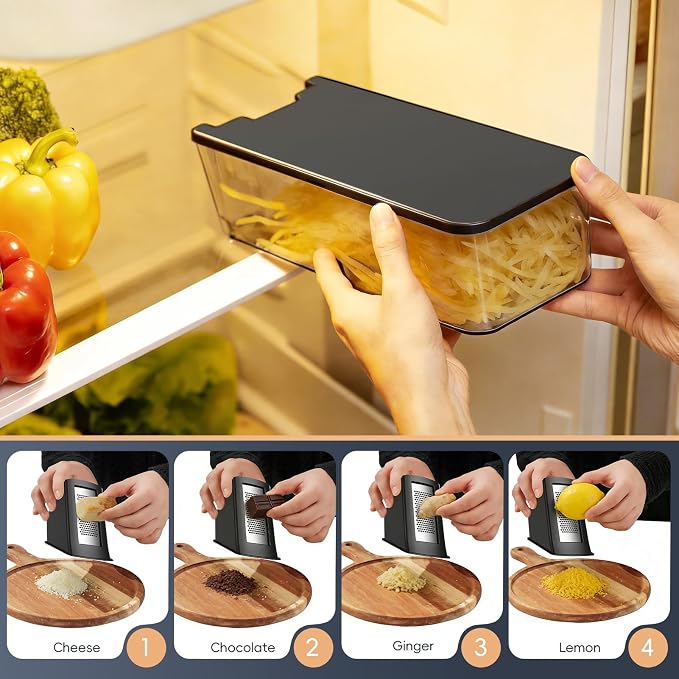 Jonscook 7-in-1 Safe Mandoline Slicer for Kitchen, Vegetable Slicer with Container, Veggie Chopper Cutter, Upgraded Tray & Stainless Steel Grater & Basket & Lid & Cleaning Brush (Black Knight Pro)