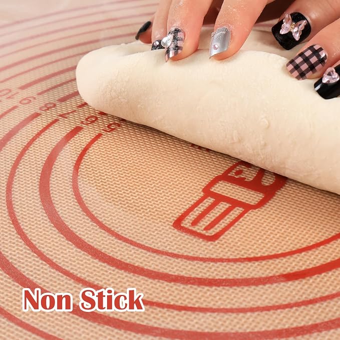 Extra Thick Silicone Pastry Mat Large - NonStick Silicone Baking Mat Dough | With Measurement for Kneading Fondant/Counter Pad Dough Rolling Silicon Cookie Sheet Pie Crust Sourdough Bread Supplies Bake