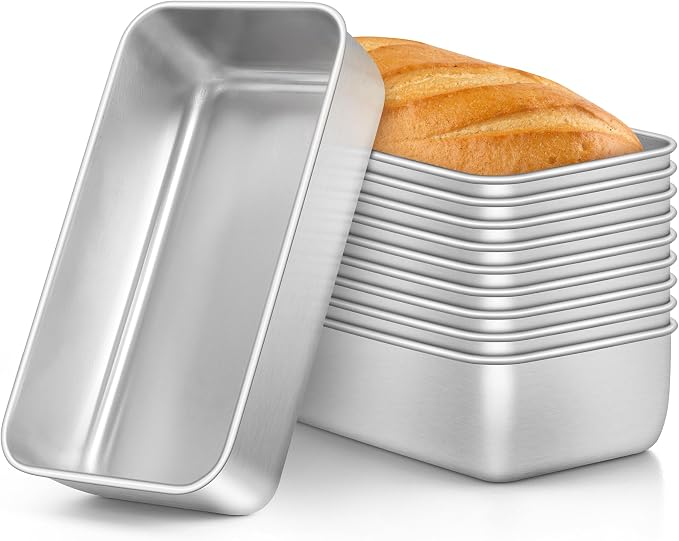 E-far Stainless Steel Loaf Pan Set of 10, 9 x 5 Inch | Non-Toxic Bread Pan Tins for Baking Homemade Banana Cake Meatloaf Brownies, Healthy & Easy Release, Dishwasher Safe