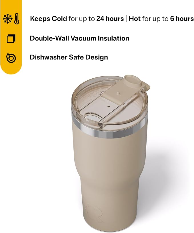 RTIC 30oz Essential Tumbler with Lid, Ceramic Lined, Beach | Insulated, Stainless Steel Metal, Portable Travel Cup for Hot and Cold Drinks, Coffee, Car, Camping and Travel