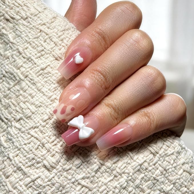 6 Packs (144 Pcs) | Reusable Press on Nails | cute nails | 6-Style Bundle | 12 Sizes | Each Style 24 Pcs | Black Gold Bow Heart