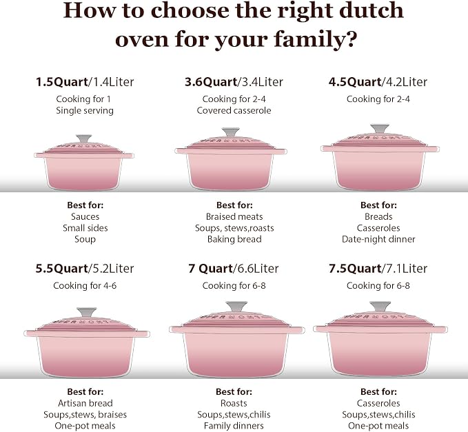 Overmont Enameled Cast Iron Dutch Oven - 4.5QT Pot with Lid Cookbook & Cotton Potholders - Heavy-Duty Cookware for Braising, Stews, Roasting, Sourdough Baking pink