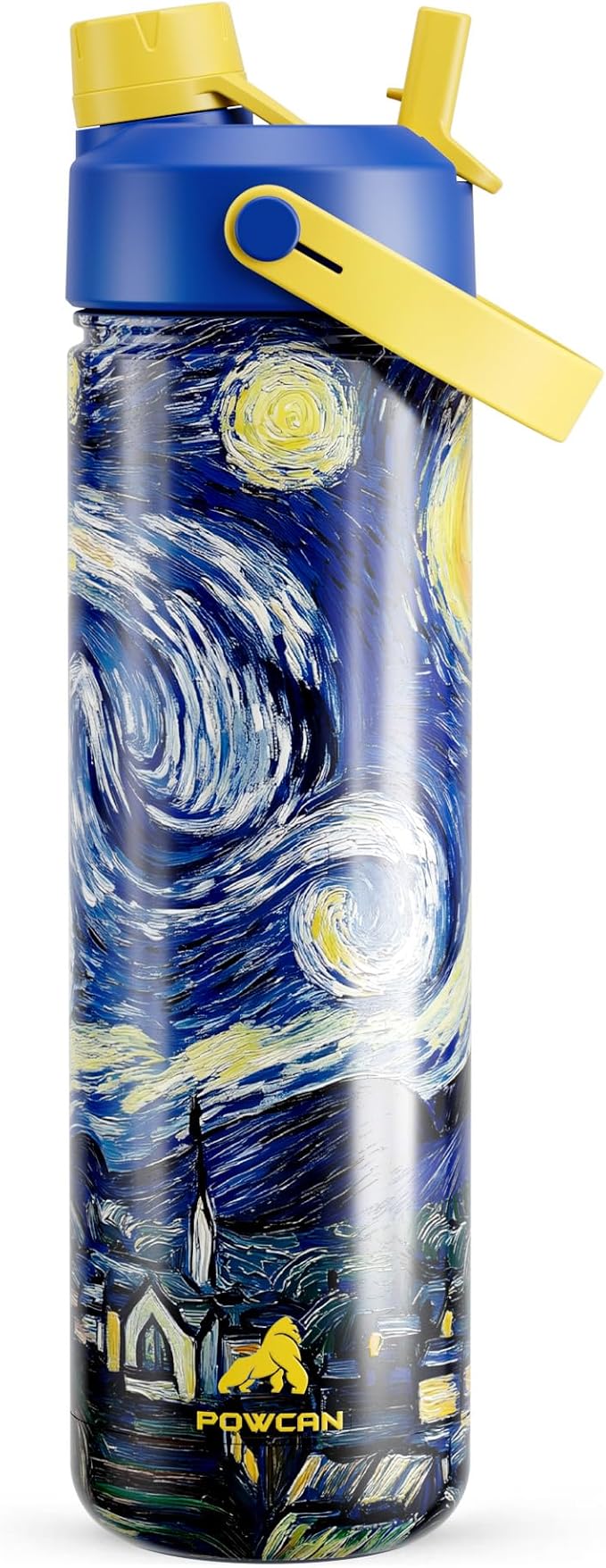 POWCAN 26 oz Insulated Water Bottle with 2-in-1 Straw and Spout Lid, Keep Cold 24H, Leak-Proof, Fits in Car Cup Holder, Stainless Steel Water Bottle for Gift, Art Studio & Daily (Star-Lit Nightfall)