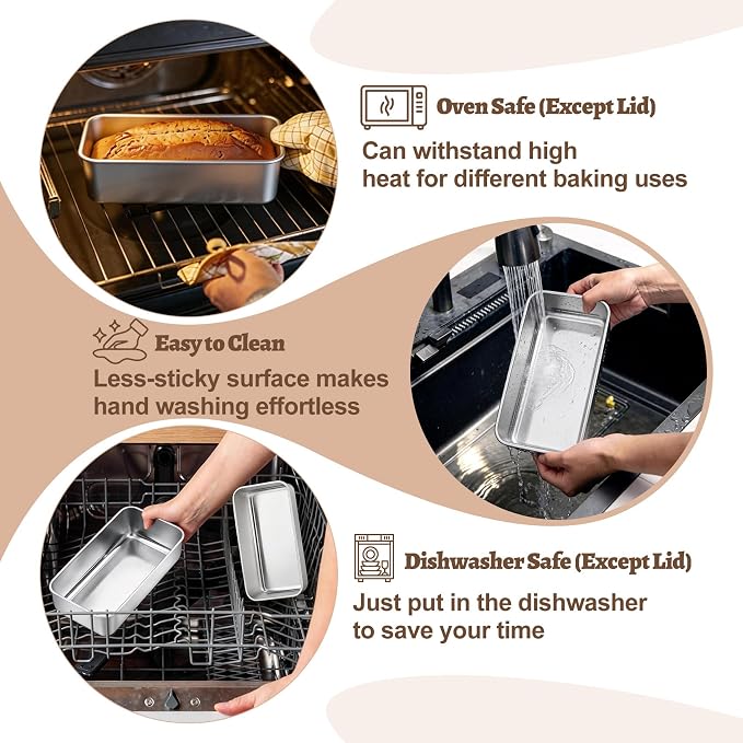 TeamFar Loaf Pan for Baking Bread, 9 x 5 Inch Bread Pan with Lid, Set of 2 | Stainless Steel Meatloaf Pan Tin for Homemade Bread, Brownies, Meal Prep, Storage, Healthy & Dishwasher Safe