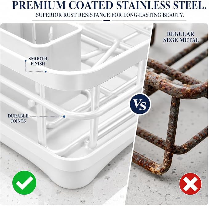 Stainless Steel Dish Drying Rack with Drainboard & Utensil Holder