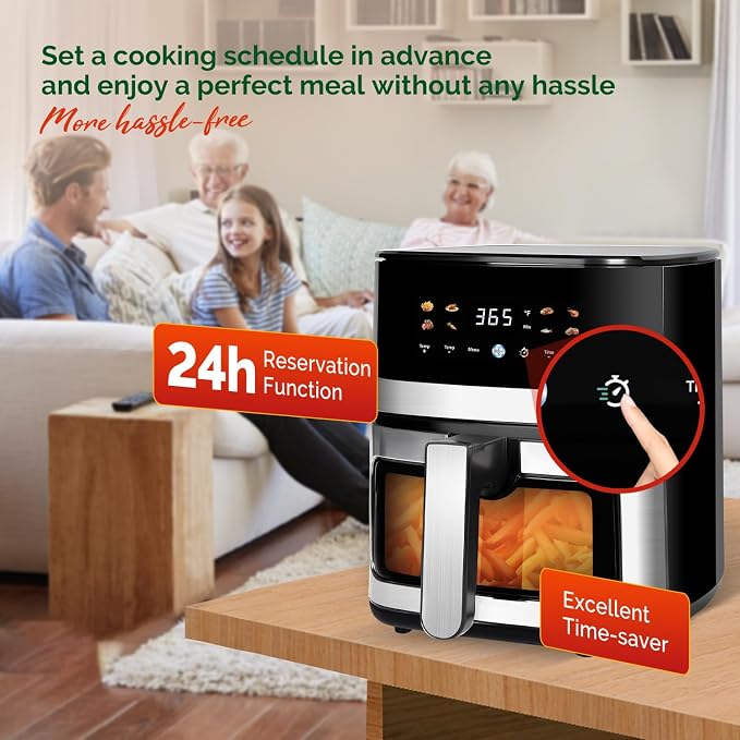 5.8QT Compact Air Fryer, Stainless Steel Oven with Clear Window | QUICK & SAFE: large air fryer perfect for small family; BPA-free stainless steel build for healthy cooking, Gift Box Included