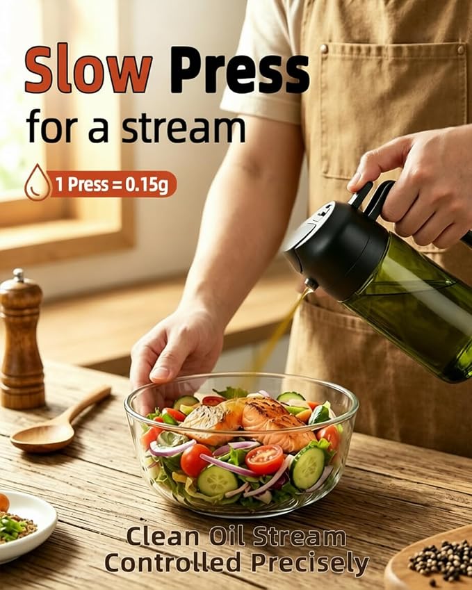 16oz/470ml Oil Sprayer for Cooking, 2 in 1 Oil Dispenser for Kitchen, Olive Oil Sprayer, Food Grade Glass Bottle for Kitchen Gadgets, Air Fryer Accessories, Salad, BBQ (Black)