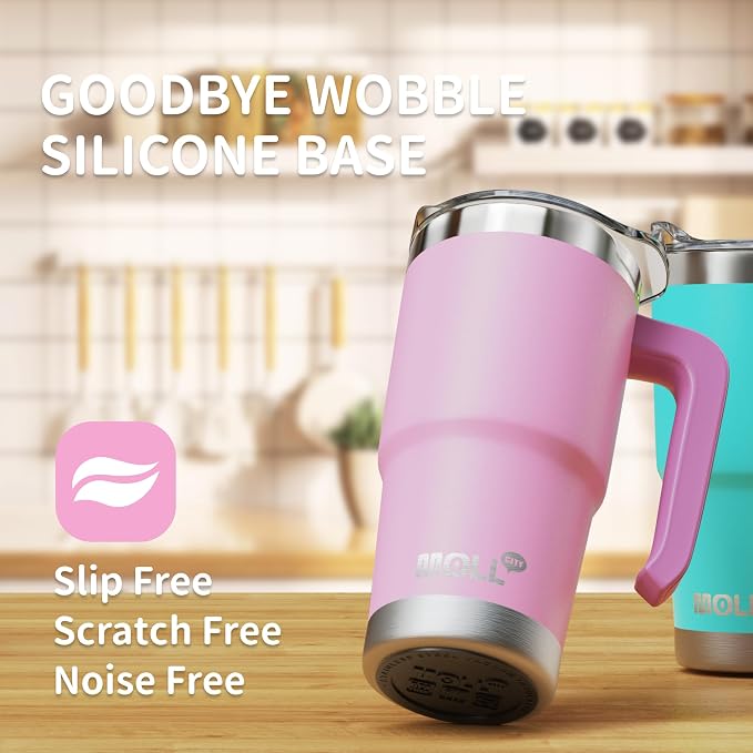 Insulated Tumbler with Handle,16 oz Stainless Steel Mug with Lid and Straw | 18/8 Food-Grade Stainless Steel,BPA-Free,Leakproof,Reusable Metal Flask,Keeps Cold 24h & Hot 12h