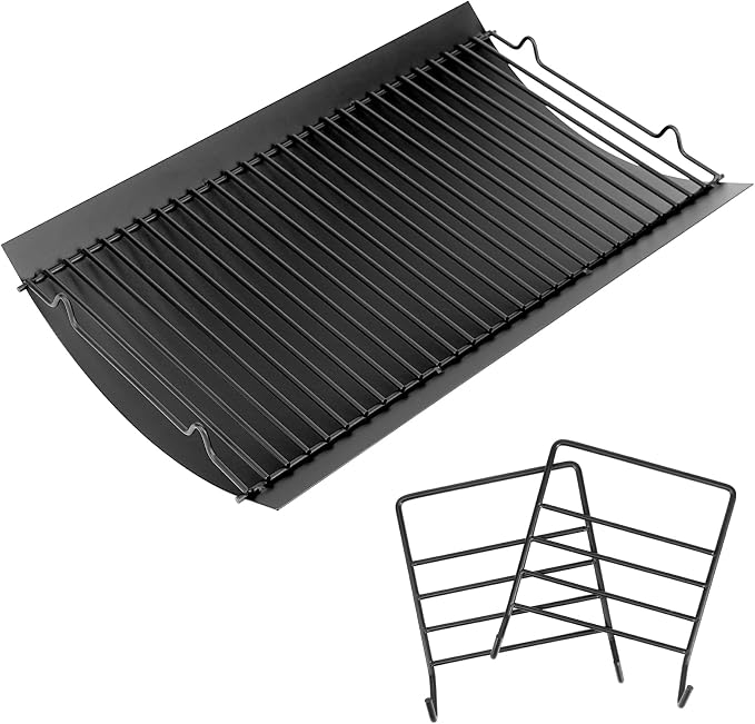 Uniflasy 20 Inches Ash Pan Replacement for Chargriller 5050, 5072, 5650, 2123, 2223, 2823 Charcoal Grills,Char-Griller Grill Grate Model 200157,Chargriller Replacement Part with 2pcs Fire Grate Hanger