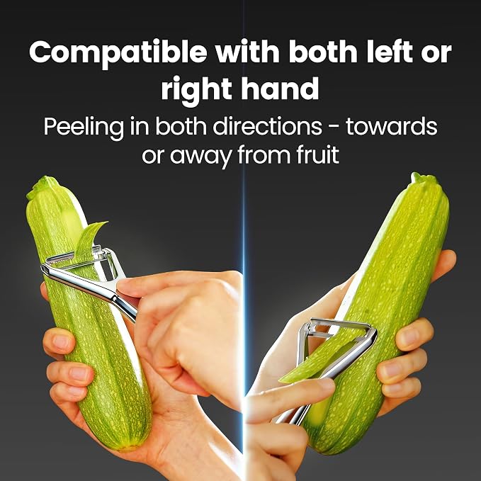 Gourmet Easy Stainless Steel Vegetable Peeler, Ultra Sharp Dual Blades | Easily Peeling and Slicing Fruit & Food, One-Piece Design No Trapped Water, Dishwasher Safe, Backed by a 5-Year Warranty