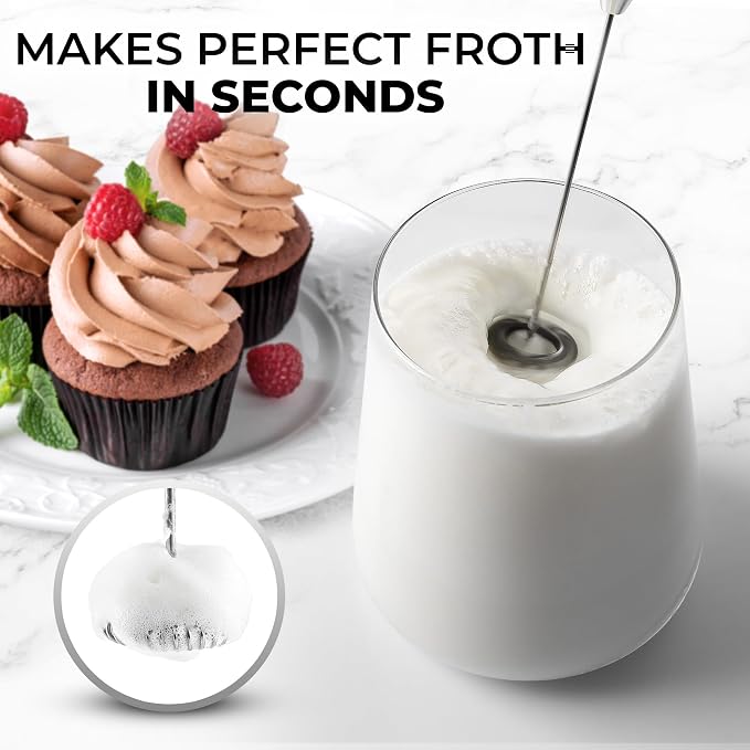 Zulay Powerful Milk Frother for Coffee with Upgraded Titanium Motor - Handheld Electric Whisk, Milk Foamer, Mini Mixer & Coffee Blender for Frappe, Latte, Matcha, No Stand - Jet Orange