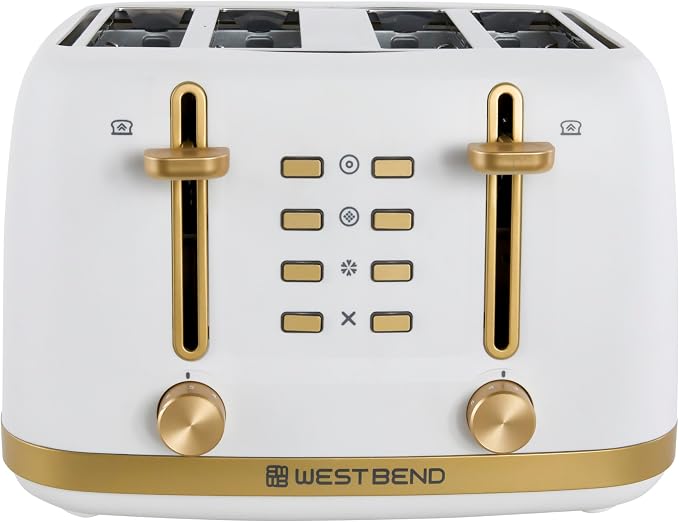 West Bend Timeless 4-Slice Toaster, Stainless Steel, in White Gold | West Bend Timeless 4-Slice Toaster, Bagel, Waffle, Defrost, High-Lift Lever, Stainless Steel, in White Gold