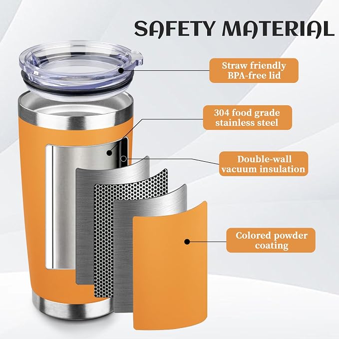 StarSpeed 6 Pack 20oz Stainless Steel Travel Coffee Tumbler,Orange | Travel Coffee Mug Bulk,Spill-proof Lid,Double Wall,BPA-free Travel Cups,Insulated Cup Fits Car Cupholders