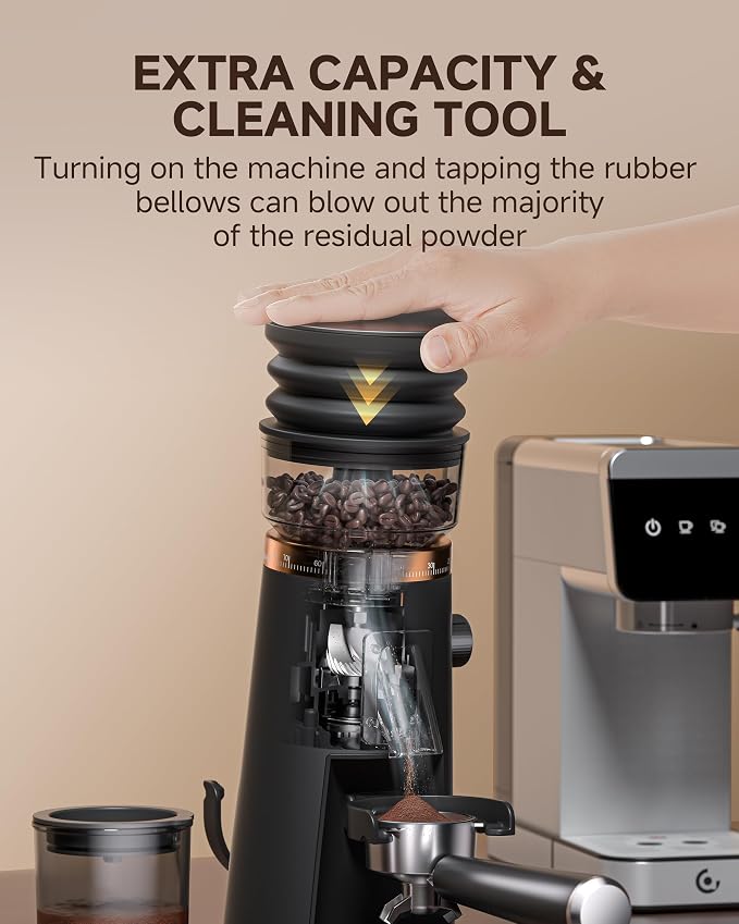 AMZCHEF 75-Setting Single Dose Coffee Grinder, 40mm Burr, <0.2g Retention | Anti-Static, Quiet DC Motor, 5-60s Timer, Magnetic Outlet, Vacuum Storage, LED Light, Espresso, Pour-Over & French Press