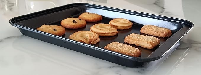 Small Baking Sheet Nonstick 9.45 X 7.09 Inch (Inner 7.5x6), 8 Inch Mini Cookie Tray Toaster Conventional Oven Pan No Warp No Rust Magnetic Bakeware for 1 to 2 person 2 Pack | Carbon Steel, Mini Pan, 1- 2 Person Use, Reheat Food, No Warp, Easy Clean, Sa...