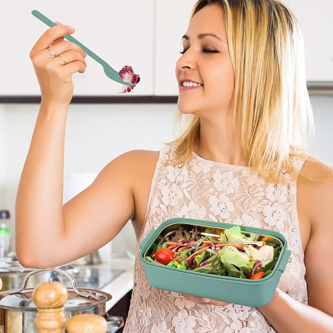 2-Tier Bento Lunch Box for Women & Adults with Insulated Lunch Bag | 50 OZ Large Capacity Bento Box with BPA-Free Utensils & Cup & Sauce Container, Leakproof, Microwave Safe for Work & Meal Prep