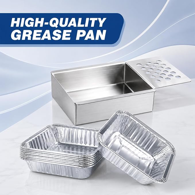 Grease Catch Pan & 10 Liners for Electactic G31PRO, Stainless Steel | Grease Tray Replacement Grease Pan with 10-Pack Aluminum Drip Pans Liner, Heat-resistant, Leak-proof