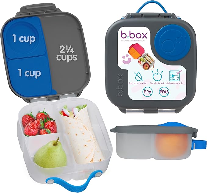 b.box Mini Lunch Box, Snack Containers for Kids, Lunch Box Kids, 4.25 Cup | Bento Box for Kids, Sanck Box, Lunch Containers, Leak Proof, Dishwasher Safe, BPA Free, PFAS Free, Ages 3+ — Blue Slate