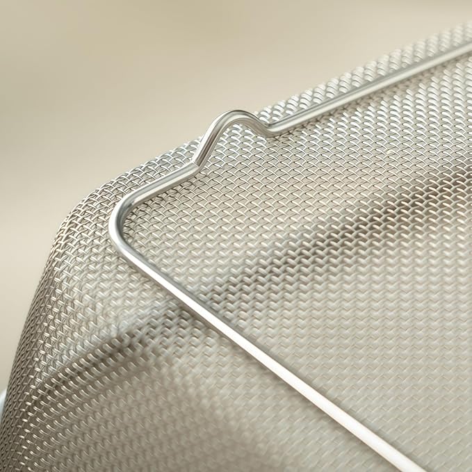 18/8 Stainless Steel Fine Mesh Strainer Basket with Feet, Rectangular Colander for Vegetables, Fruits, Pasta, Noodles – Rustproof, Durable & Easy to Clean (7.48 inch)