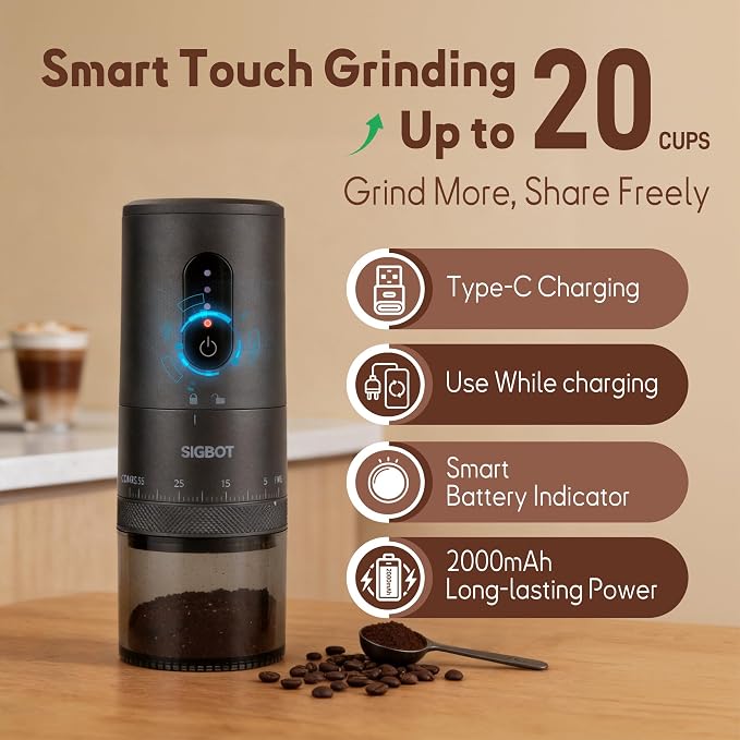 Portable Electric Burr Coffee Grinder -38 External Grind Settings - 1.7X Faster Grinding-Conical Ceramic Burrs&2000mAh Battery-Espresso Grinder for Travel, Camping, Home,Office