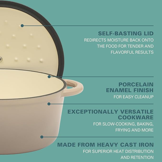 Gibson Home Addlestone 5 Qt Enameled Cast Iron Dutch Oven Pot with Lid – Round, Oven Safe to 500°F, Ideal for Bread Baking & Stews - Gradient Taupe