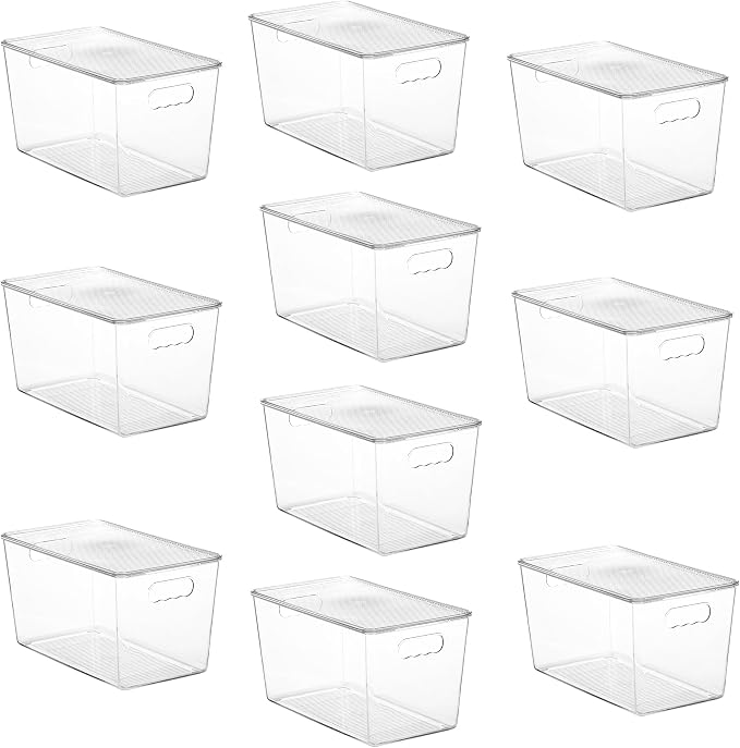 Vtopmart 10 Pack Clear Stackable Storage Bins with Lids, XLarge | BPA-free Plastic, Organize Vertically, For Pantry Kitchen Fridge Cabinet Closet Bathroom, Built to Last, Easy to Move