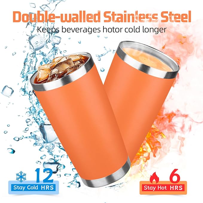 20 oz Tumbler with Lids and Straws, Stainless Steel Insulated Travel Coffee Mug, Double Wall Vacuum Insulated Tumblers, Powder Coated Coffee Tumbler for Cold & Hot Drinks (Mix Color-7, 6 Pack)