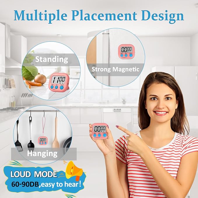 ZILLEEN Digital Kitchen Classroom Timers for Kids Cooking 6pcs Blu Grn Pk | Strong Magnetic, Large Screen, Big Button, Count Up/Down, Loud Alarm, Teacher Classroom Must Haves Supplies