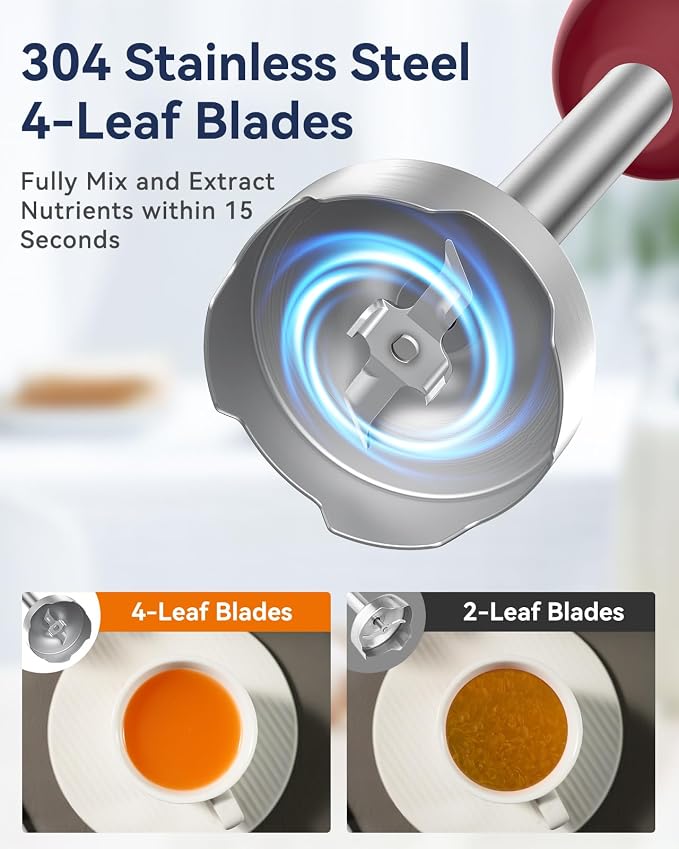 Immersion Blender Handheld 1000W 5 in 1 Corded Stick Hand Blender Kitchen with 12 Speed, BPA-Free, Mixing Beaker, Chopper, Whisk, Milk Frother, Perfect Emulsifier for Soup, Baby Food, Sauce, Puree