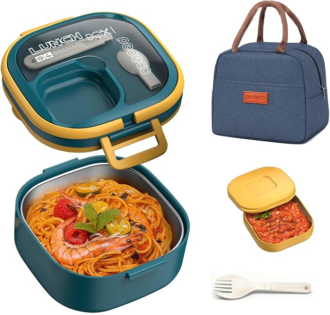 Stackable Stainless Steel Bento Box with Insulated bag,Adult & Kids Luch Box,Leak-Proof,1-Tier Bento box,Lunch Box With Portable Sauce Pod and Cutlery-for Teens/Toddler,Dishwasher Safe,Blue