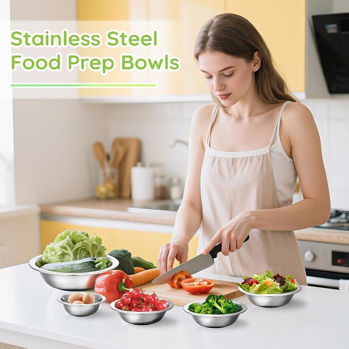 304(18/8) Stainless Steel Mixing Bowls for Kitchen, 10 Pack 5.5" Small Metal Mixing Cooking Bowls Thickened Set Stackable for Baking Serving Food Prep Storage Dishwasher Safe Heavy Duty