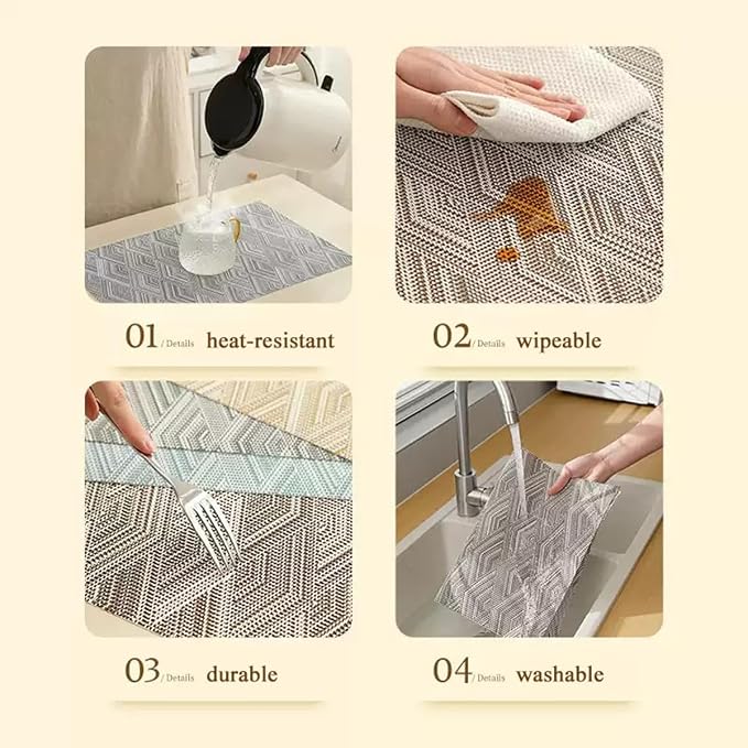Druable Placemats Set of 4, Plastic Heat-Resistant Non-Slip Vinyl Place Mats Washable Easy to Clean Indoor Outdoor (18"x12", Blue)