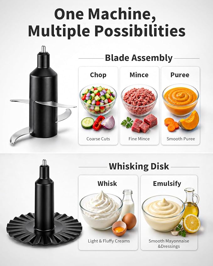 SHARDOR Electric Food Processor, 4 Cup Food Chopper with 3 Speed Settings (Pulse + Hands-Free 1&2), 400W Powerful Motor, 4 Bi-Level Blades and Whisk Attachment, BPA-Free, Stainless Steel