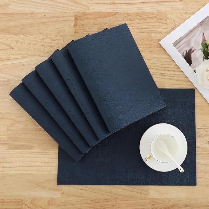 Homaxy PU Faux Leather Placemats for Dining Table, Set of 4, Navy Blue | Waterproof Wipeable Washable Table Mats, Easy to Clean Anti-Slip Place Mats, 11.8" x 17"