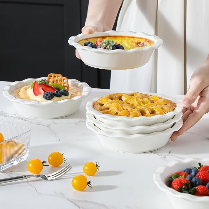 MALACASA Mini Pie Pans Set 6, 6 Inch Ceramic Quiche Tart Pans White | Small Pie Plates for baking for Quiche, Tart, Individual Pot Pie