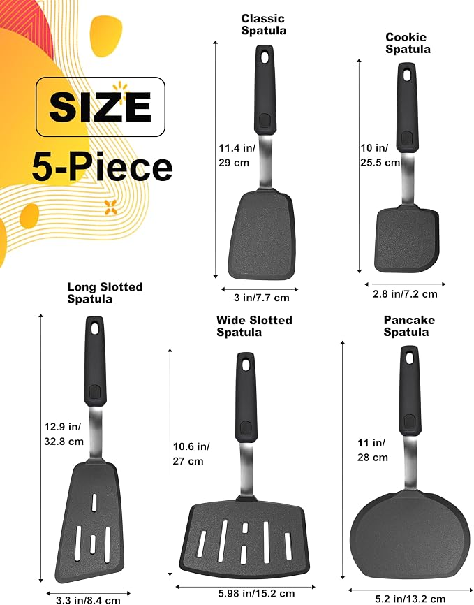 5 Piece Silicone Spatula Set Cooking Utensils Set | Heat resistant, Kitchen Cooking Utensils Set,Dishwasher Safe,For Nonstick Cookware