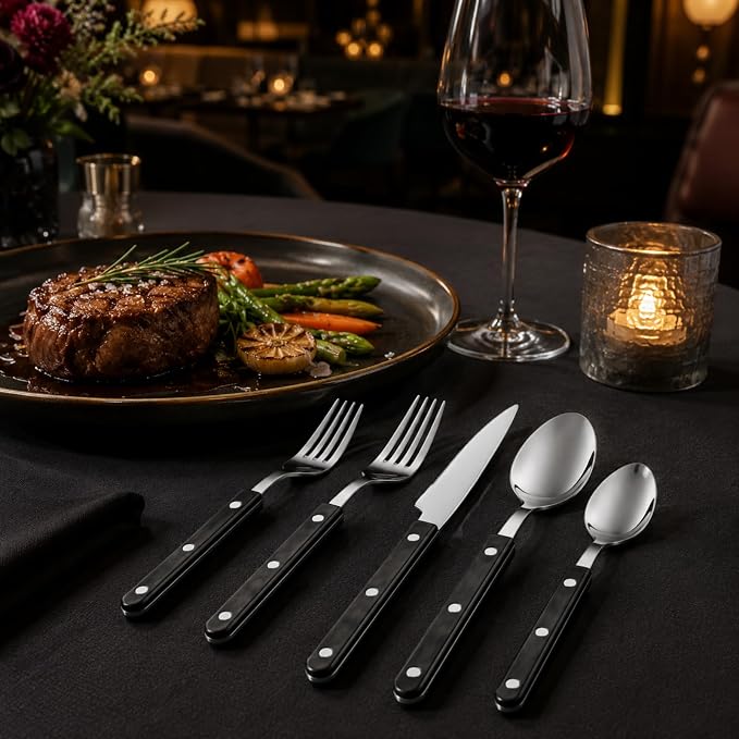 Cutlery 20-Piece Flatware Set, Stainless Steel Silverware - Black | 18/8 Stainless Steel | Dishwasher Safe | Ergonomic Handles | Lightweight Design | Service for 4 | Built for Daily Use