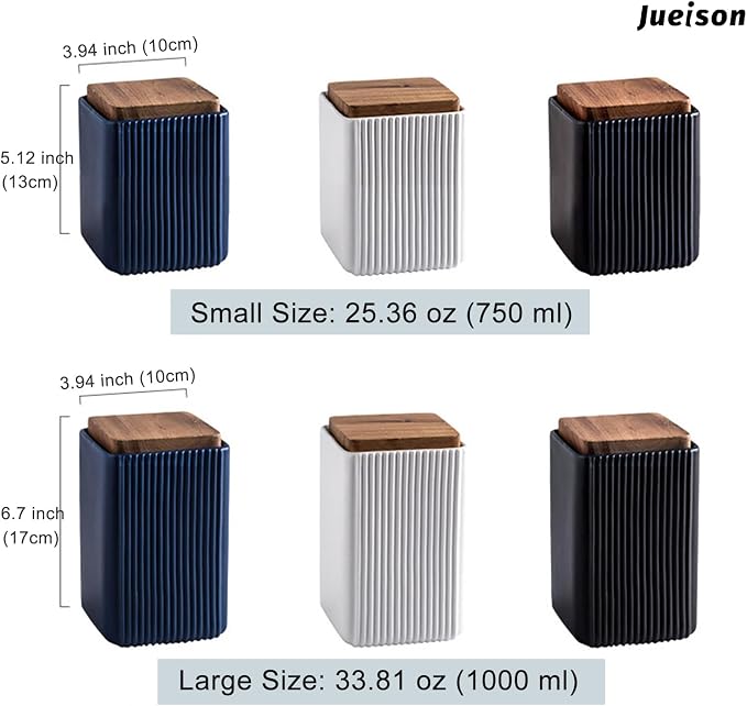 Ceramic Storage Jars Modern Airtight Coffee Canisters With Lid (Blue,Large size,17cm*10cm)