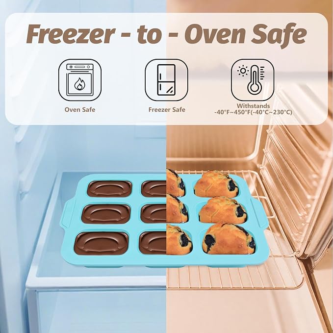 Nonstick Silicone Mini Loaf Pans: 9-Cavity Small Banana Bread Loaf Pans | for Baking Cornbread with Metal Frame - Mini Meatloaf Tin for Oven - Brownie Tray for Baker Baking Lover Toeusog