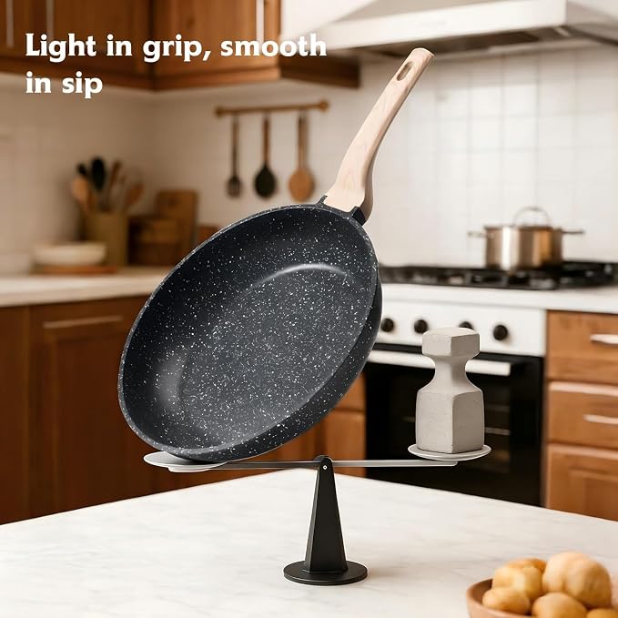 Roomena 12in Nonstick Frying Pan Skillet, Omelette Pan, Egg Frying Pan, Non Stick Granite Fry Pans with Heat-Resistant Handle, Requires Installation, PFOA Free Chef's Pan, Induction Compatible