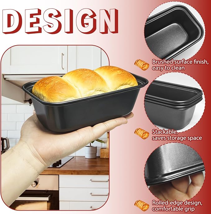 Zddaoole 4 Pack Mini Loaf Pans Set,6 x 3.4 x 2 In Tiny Meatloaf Pans,Small Banana Bread Tins,Stainless Steel Baking Pans for Homemade Cake,Brownies