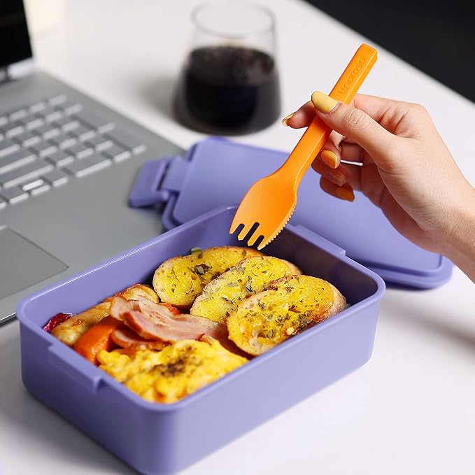 Stackable 2-Tier Adult Bento Box, 4 Compartments - Veri Peri | leakproof bento lunch box with fork & spoon + sauce cups, microwave/dishwasher safe, perfect for office, school & daily meals