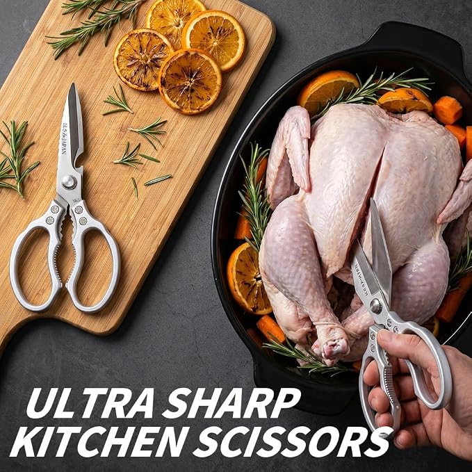 Kitchen Scissors, Kitchen Shears, Sharp Meat Cutting Scissor Dishwasher Safe, Poultry Shear Heavy Duty, Japan Cooking Kitchen Scissors Set for Food Chicken Shears, Gifts for Men Women