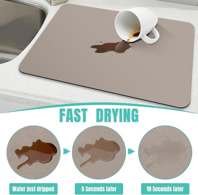 Coffee Mat Super Absorbent Dish Drying Mat Coffee Bar Mat 18"x 32", Khaki | Match with Coffee Machine Accessories Large Drying Mats for Kitchen Counter
