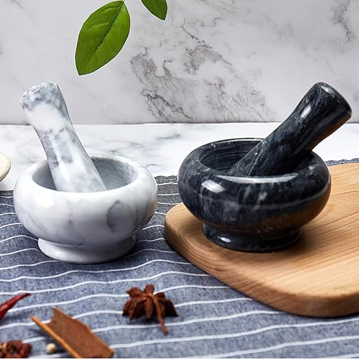 Marble Mortar and Pestle Set, Stone Mortar Pestle Set for Grinding Pills,Spices,Nuts,Guacamole and Herbs, Stone Grinding Bowl,Graceful Kitchen Tools(White)