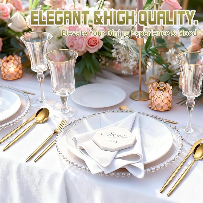 60-Piece Gold Silverware Set for 20, Food Grade Stainless Steel Flatware Set with Thickened Forks Spoons Knives, Mirror Polished Gold Cutlery for Wedding Party Restaurant, Dishwasher Safe